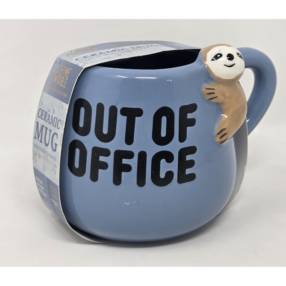 Thyme & Table Out Of Office Sloth Ceramic Mug 15.5oz Blue Hangin Out Collection